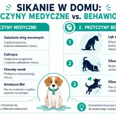 Pies sika w domu z różnych przyczyn: medycznych (infekcje, cukrzyca, choroby nerek, ból) i behawioralnych (lęk, uległość, ekscytacja).