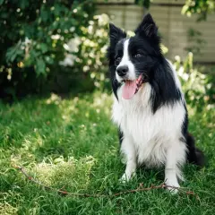 Inteligentny border collie siedzi na trawie, gotowy do zabawy. To jeden z najmądrzejszych psów.