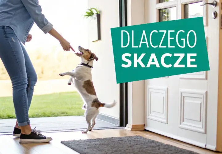 Jak oduczyć psa skakania? Trening z przysmakiem dla energicznego Jack Russell Terriera przy drzwiach.