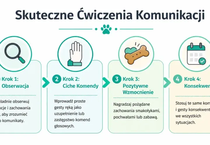 Jak nauczyć psa komend: 4 kroki do skutecznej komunikacji z pupilem: obserwacja, ciche komendy, pozytywne wzmocnienie i konsekwencja.