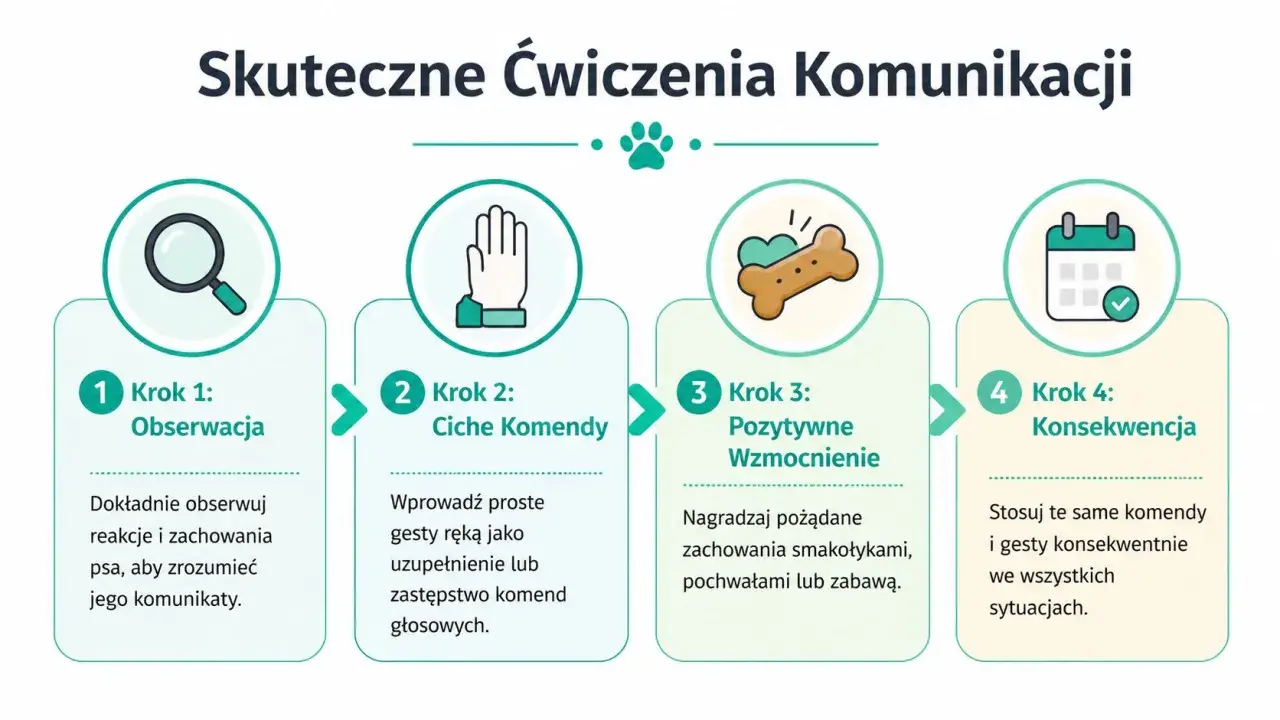 Jak nauczyć psa komend: 4 kroki do skutecznej komunikacji z pupilem: obserwacja, ciche komendy, pozytywne wzmocnienie i konsekwencja.